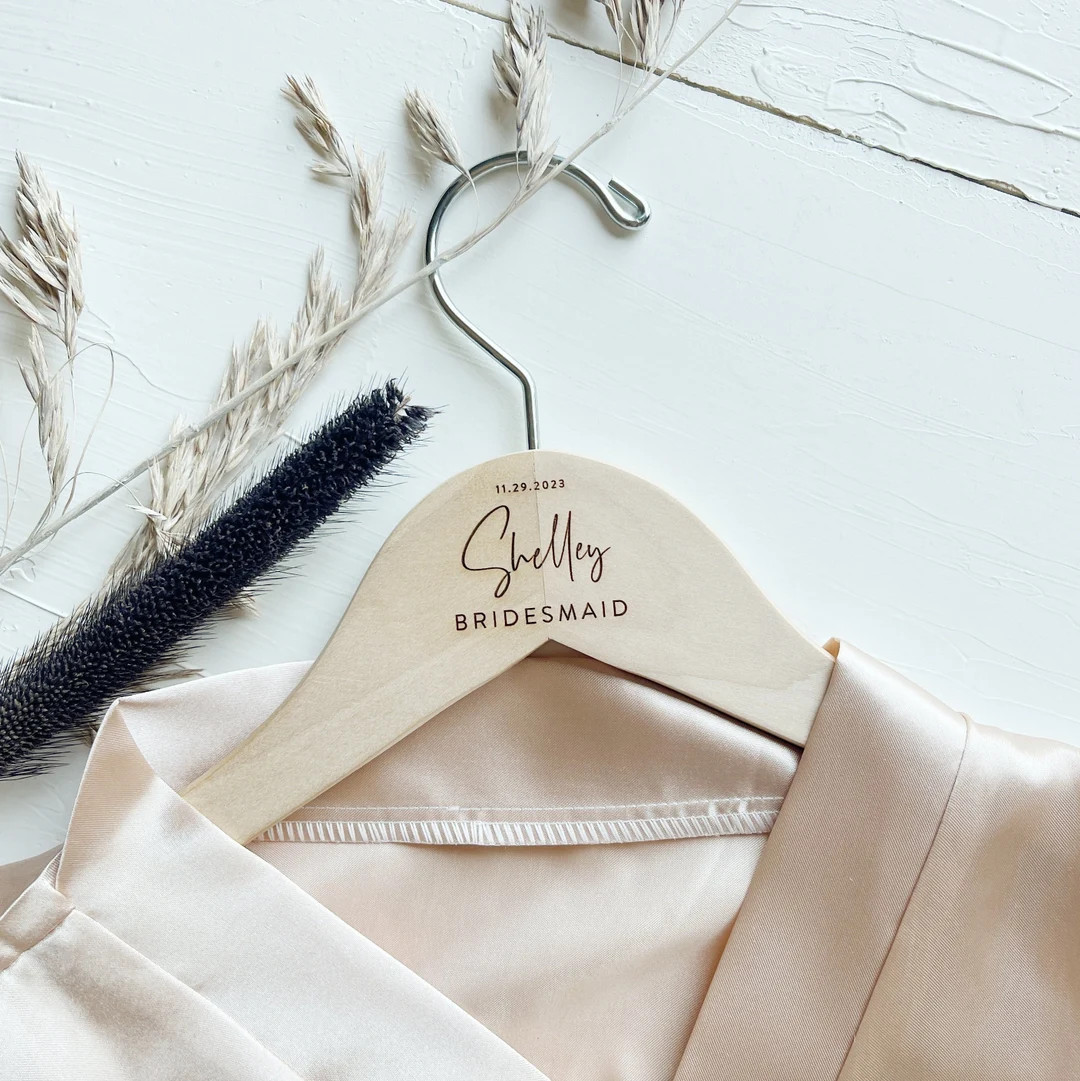 ENGRAVED Personalized Bridesmaid Dress Hanger. Custom Wedding Hanger with date. Bridesmaid Gift D... | Etsy (US)