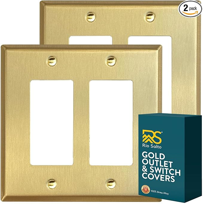 Rio Salto MIDSIZE BRASS Signature Collection Decorative Brushed Brass Gold Metal Outlet Covers, L... | Amazon (US)