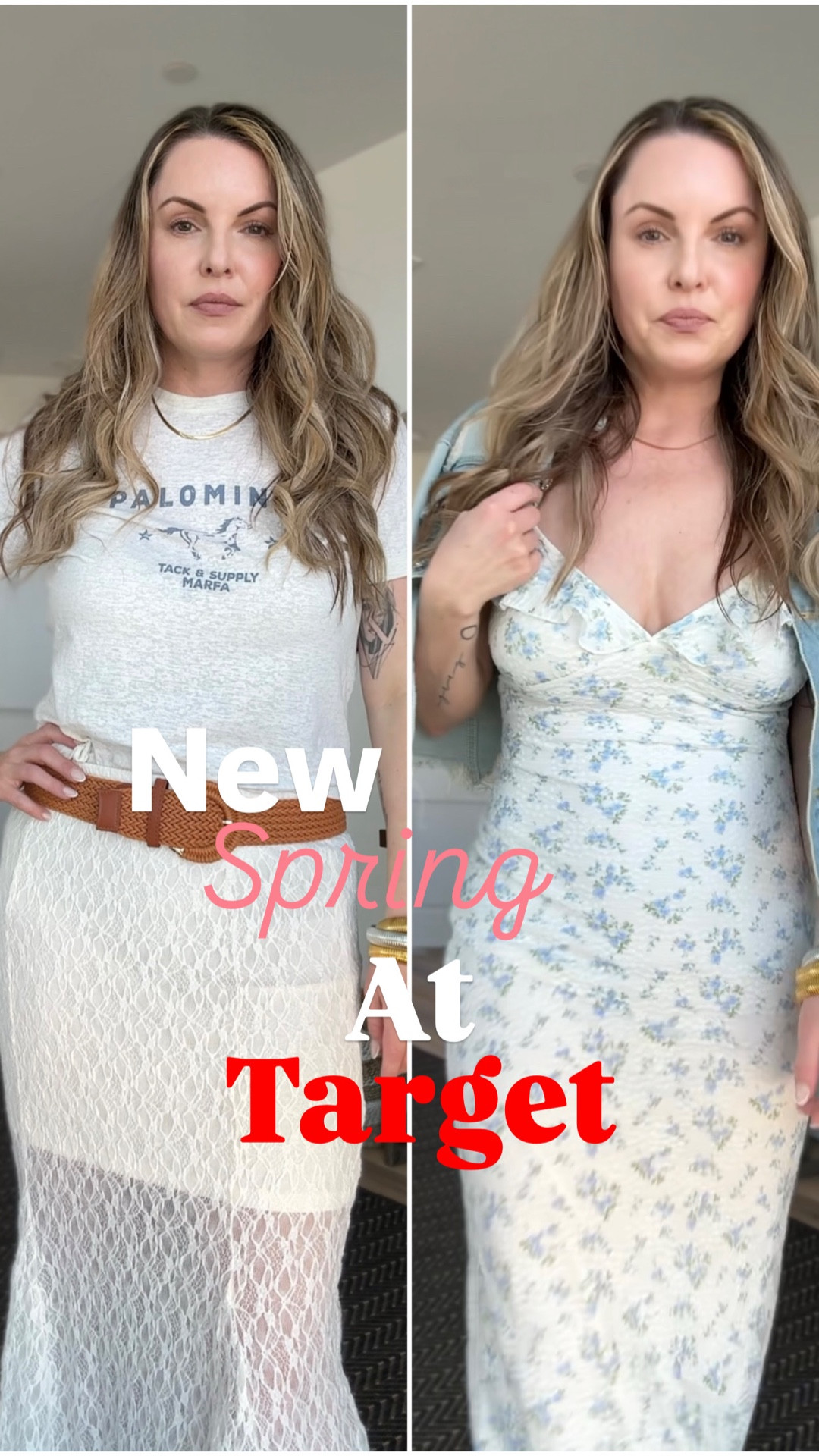 Spring just landed at Target and these are brand new launches I had to try.

Wearing a small in everything.
The Wild Fable ruffle sleeve midi dress runs slightly smaller in the chest so I would size up if you need more room there.

Wild Fable cream floral ruffle sleeve midi dress $30
Floaty fabric with a built in sheath underneath so it is not see through. This one feels romantic and perfect for a spring date night or event.

Universal Thread western lace maxi skirt in cream $30
Lightweight with partial sheer lace detail. Feminine but still wearable for everyday.

Universal Thread western short sleeve graphic tee in cream $15
Soft, vintage style feel. Easy elevated basic that pairs perfectly with the lace skirt.

I linked exact pieces plus a few Amazon accessories I would style them with. @Target 

#LTKOver40 #LTKBeauty #LTKootd