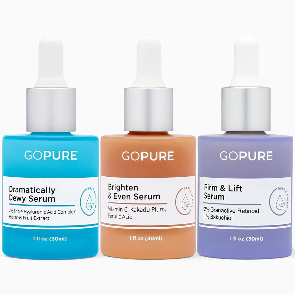 goPure Power Serum Trio Set - Radiant Vitamin C Serum, Hydrating Hyaluronic Acid, Bakuchiol and R... | Amazon (US)