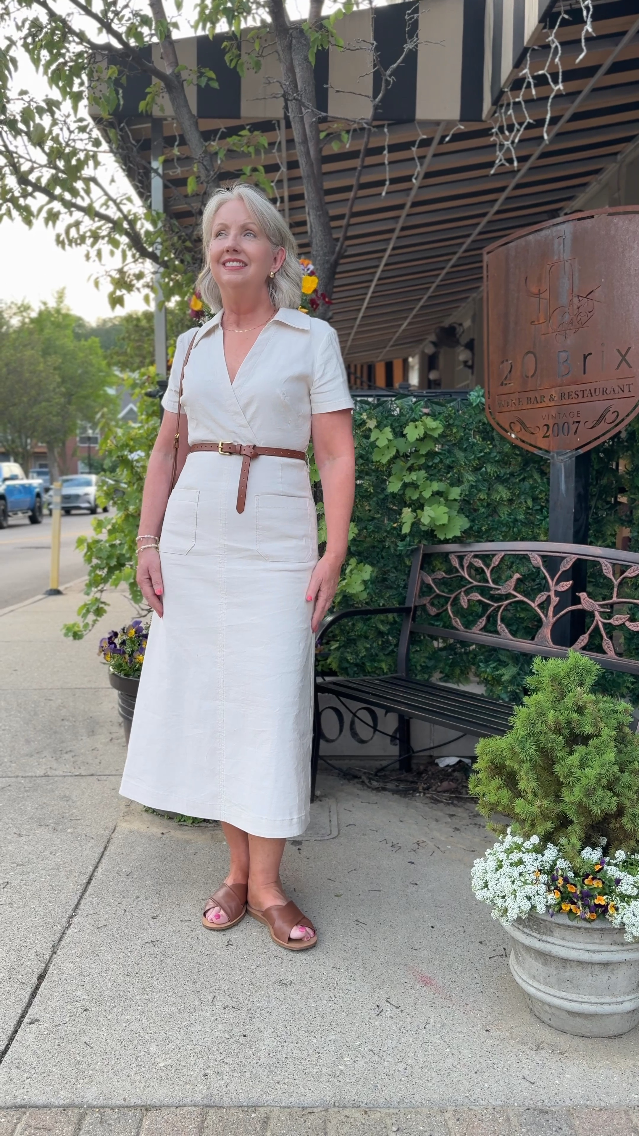 The Colette dress comes in sizes XXS to XL. I’m wearing a medium for a close but very comfortable fit. I wouldn’t size up because then the dress would be too large for me in the bust. There is no snap closure at the neckline, but it stays put nicely for me. I’m wearing the dress in neutral, but it also comes in a slightly darker honey. 

#LTKMidsize #LTKStyleTip #LTKVideo