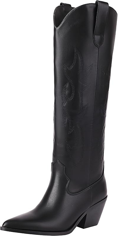 Reitoye Cowboy Boots for Women Embroidery Western Cowgirl Knee High Chunky Heel Boots with Pull-Up T | Amazon (US)