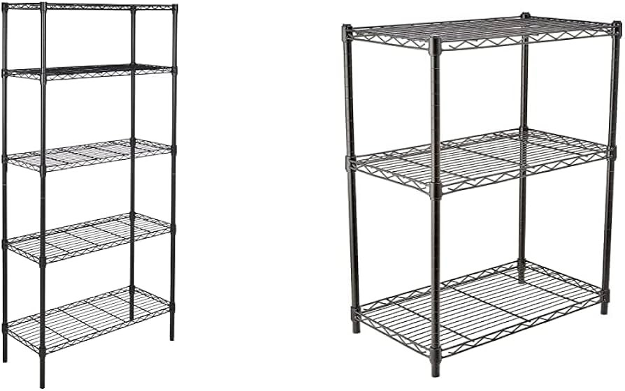 Amazon Basics 5-Shelf & 3-Shelf Adjustable, Storage Shelving Unit, Steel Organizer Wire Rack, Black | Amazon (US)