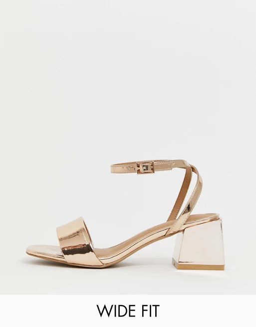 ASOS DESIGN Wide Fit Honeywell block heeled sandals in rose gold | ASOS (Global)