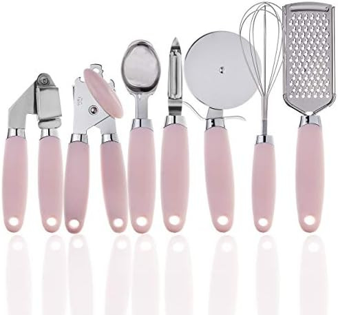 COOK With COLOR 7 Pc Kitchen Gadget Set Stainless Steel Utensils with Soft Touch Pink Handles | Amazon (US)