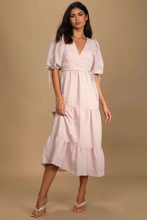 Capture Your Heart Blush Tiered Puff Sleeve Midi Dress | Lulus (US)