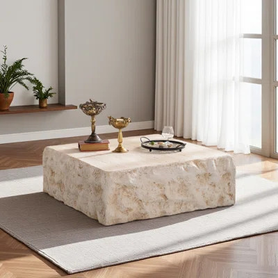 Mgo Mid-Century Round Centre Coffee Table Vintage Faux Stone Sofa Pre-Modern Coffee Tables Coffee Table | Wayfair North America