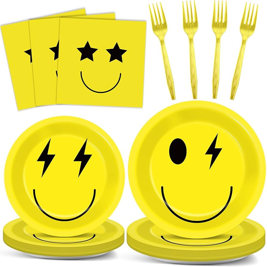 96PCS Smile Face Tableware Set Smile Face Party Supplies for 24 Guests Preppy Party Dinnerware Se... | Amazon (US)