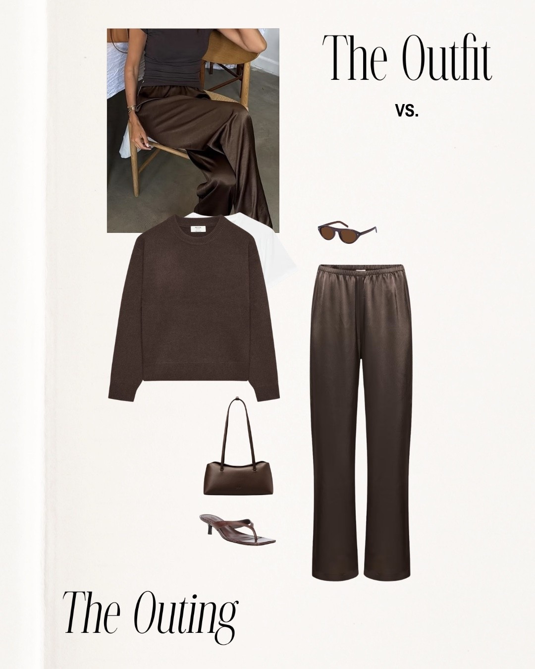 monochrome moment for the fall!!☕️ 

Fall finds, outfit inspo, silk pants, aritzia, outfit inspo, date night inspo, classy, amazon, kitten heals, girls night out, dinner date night