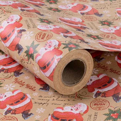RUSPEPA Christmas Wrapping Paper, Jumbo Roll Kraft Paper - Santa Claus Design for Holiday Gift Wrap - 30 Inches x 100 Feet | Amazon (US)