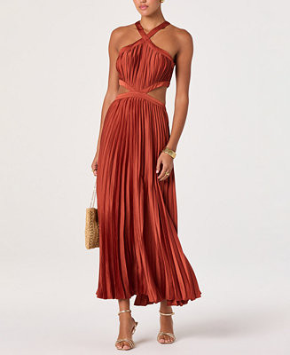 Women's Halter Neck Pleated Midi Dress | Macy's
