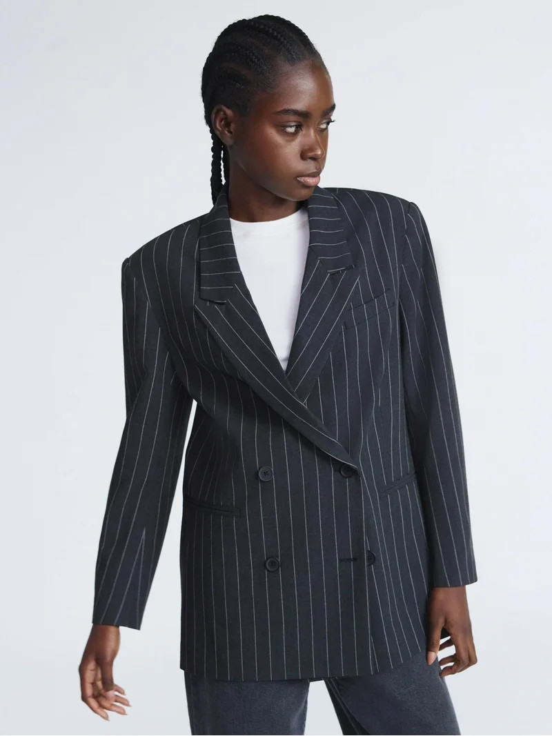 Scoop Women’s and Women’s Plus Pinstripe Oversized Double Breasted Blazer, Sizes XS-4X | Walmart (US)
