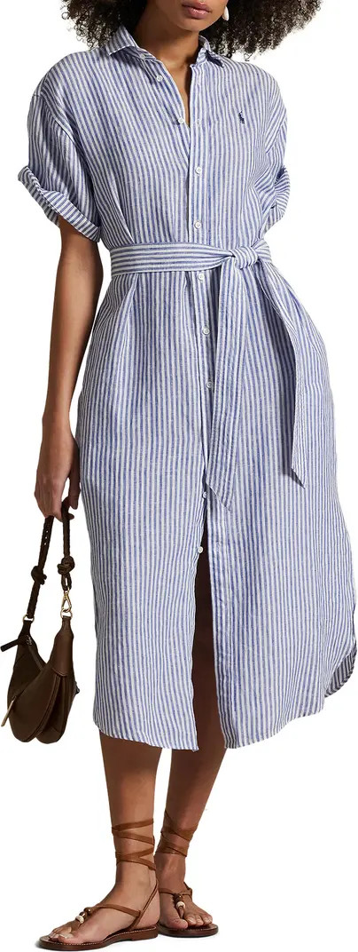 Polo Ralph Lauren Stripe Short Sleeve Linen Shirtdress | Nordstrom | Nordstrom