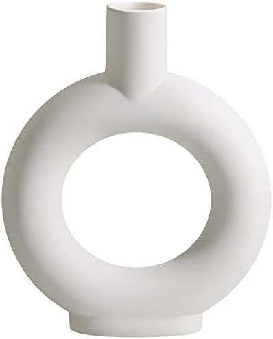 Gunlar Modern White Ceramic Vase - Decorative Hollow Donut Floral Vase Home Decor Centerpieces, Flow | Amazon (US)
