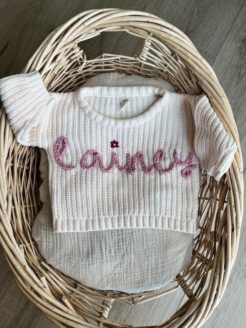 Hand Embroidered Knit Sweater, Personalized Name Sweater, Custom Hand Embroidered Knit Sweater, C... | Etsy (US)