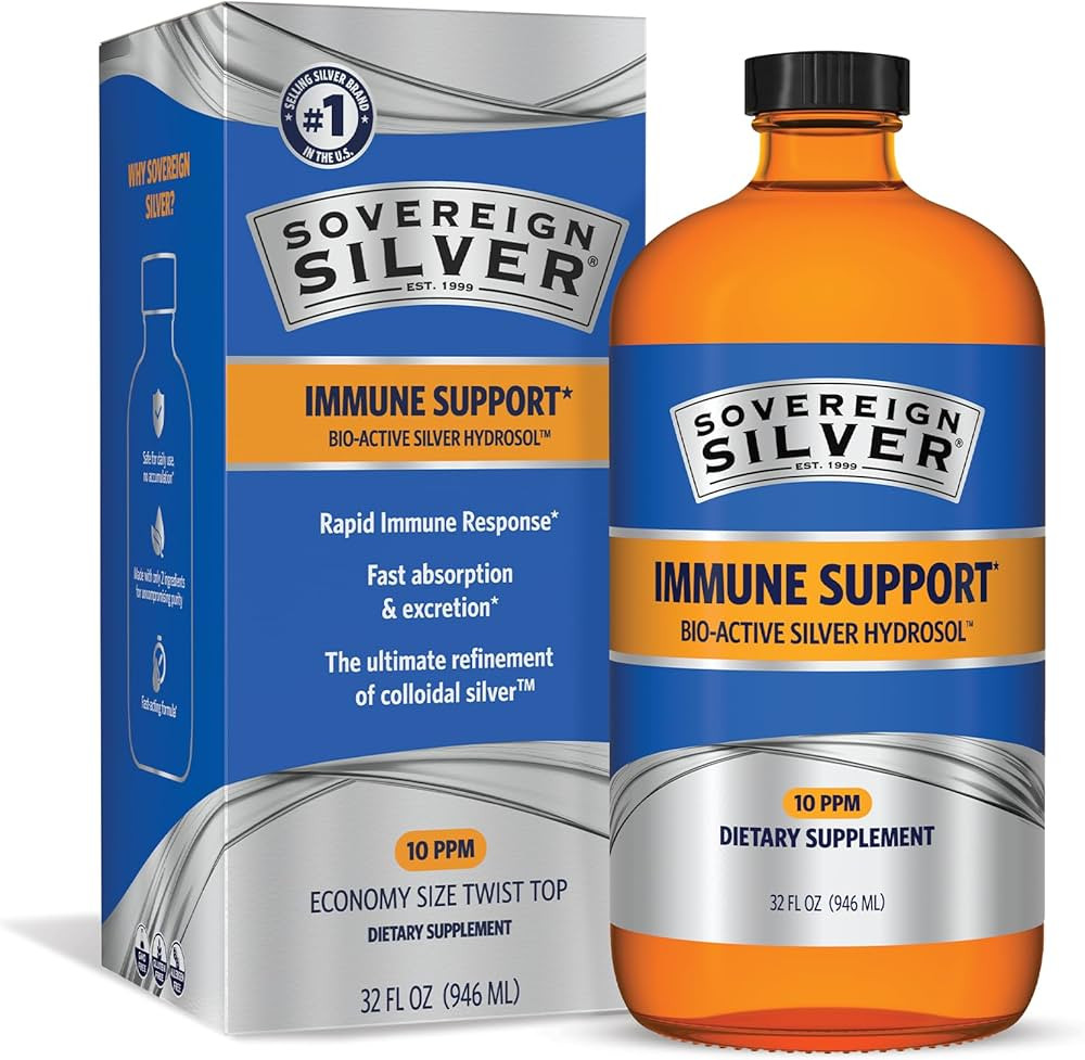 Sovereign Silver Immune Support - Colloidal Silver, Bio-Active Silver Hydrosol, 10 ppm, Liquid Tw... | Amazon (US)