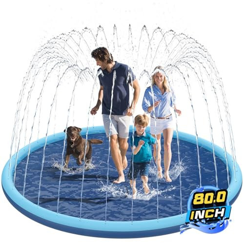 Non-Slip Splash Pad for Kids and Dog, 80" Extra Large Baby Play Mat, Dog Pool Toys, Thicken Sprinkler Pool Summer Outdoor Water Toys for Ages 3-12 Boys Girls, Parent-Kids &Games Fun Backyard (Blue) | Amazon (US)