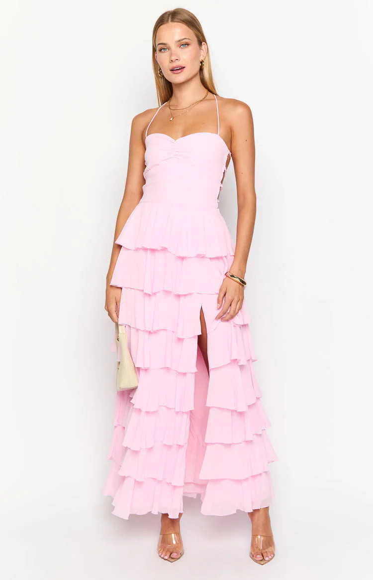 Georgie Pink Ruffle Maxi Dress | Beginning Boutique (US)