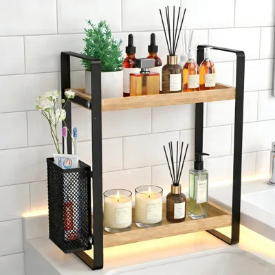 2-Layer Wooden Bathroom Countertop Storage Rack With Storage Baskets | Wayfair North America