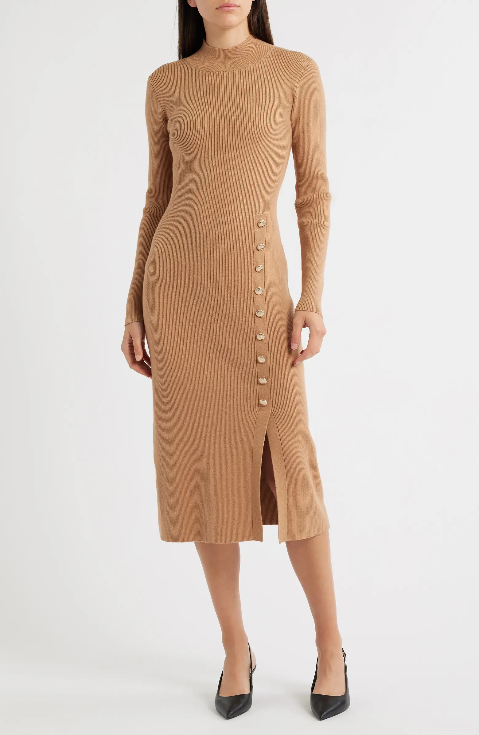 The Chaya Button Detail Long Sleeve Sweater Dress | Nordstrom