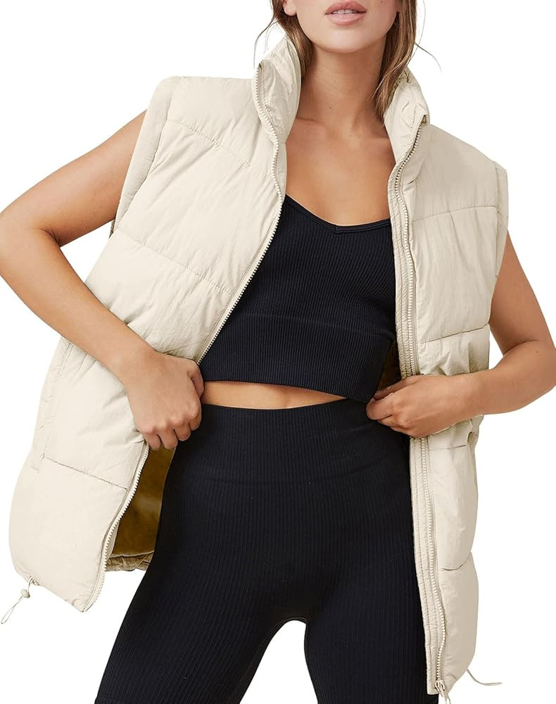AUTOMET Puffer Vest Women Sleeveless Zip Up Outerwear Warm Puffer Lightweight Down with Pocket Fall Winter Jackets Coats 2023 | Amazon (US)