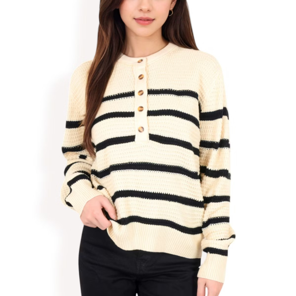 Anna-Kaci Women's Striped Waffle Knit Pullover with Button Down Collar | Target