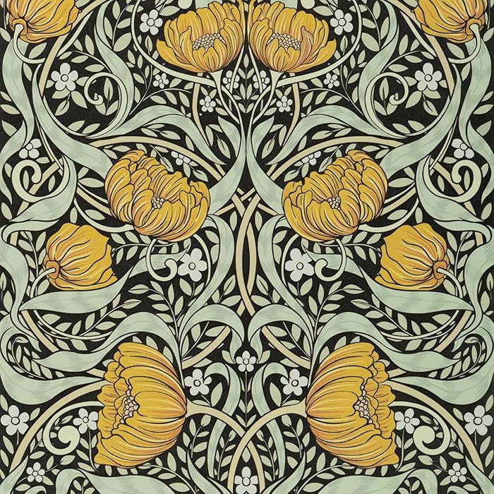 Yellow Boho Floral Wallpaper Peel and Stick Flowers Contact Paper 17.5"\u00d7118" - Mid Century S... | Amazon (US)