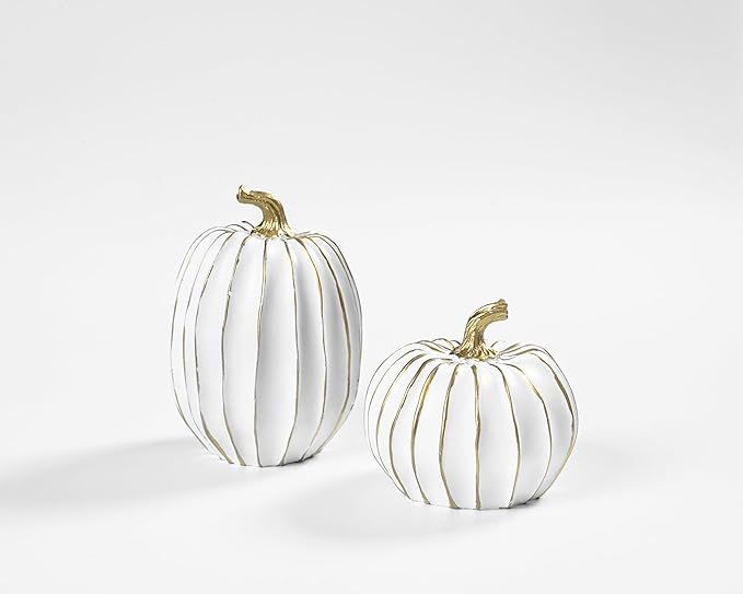 Fall Pumpkin Decor, 2 PCS Resin Thanksgiving Fake Pumpkin Figurines, White and Gold Pumpkins for ... | Amazon (US)