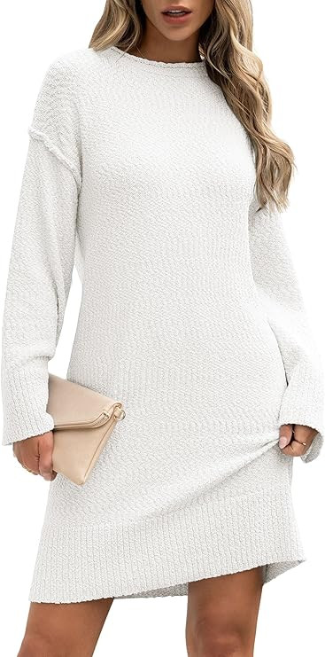 ANRABESS Sweater Dresses for Women 2024 Fall Casual Long Sleeve Crewneck Oversized Loose Knee Len... | Amazon (US)