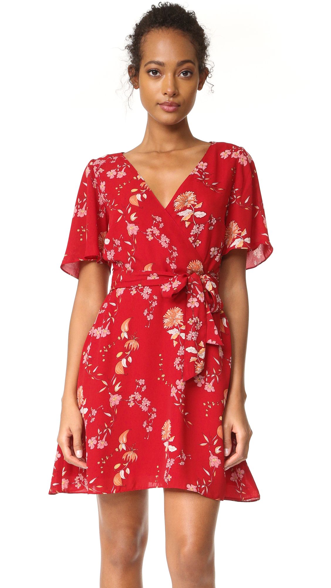 Bb Dakota Laselle Cherry Blossom Printed Wrap Dress - Red | Shopbop