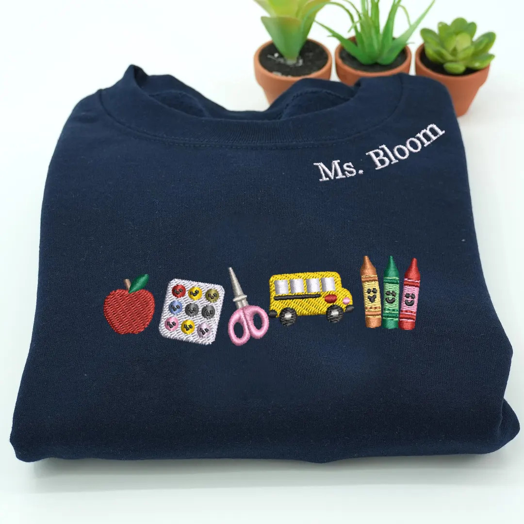 Apple Teacher With Name Embroidered Sweatshirt | Back to School Teacher Sweatshirt | Embroidered ... | Etsy (US)