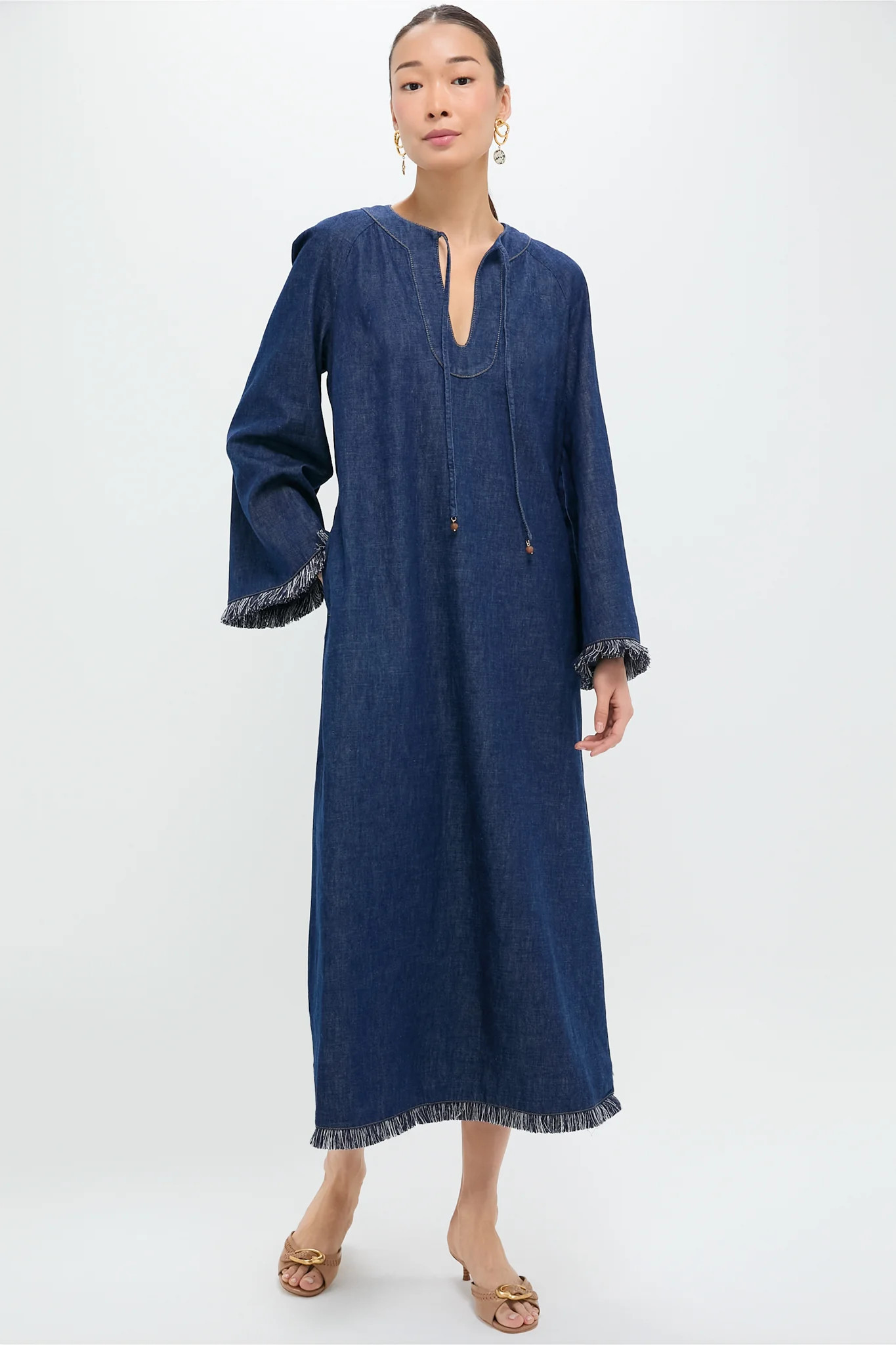 Atlantic Rhiannon Fringe Denim Midi Dress | Tuckernuck (US)