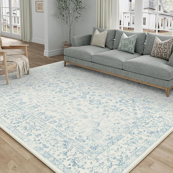 5x7 Blue Area Rug Non Slip Vintage Living Room Distressed Machine Washable Carpet Traditional Ind... | Amazon (US)