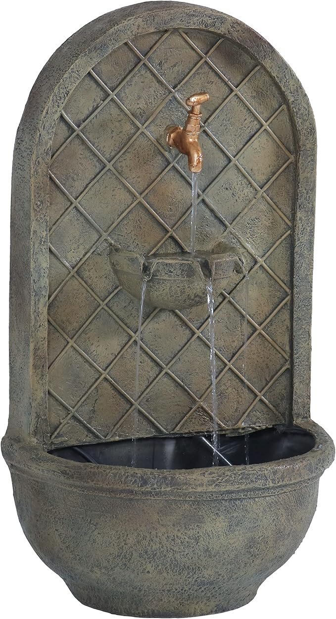 Sunnydaze Messina 26-Inch Polystone Outdoor Wall Water Fountain - Electric Submersible Pump - Flo... | Amazon (US)