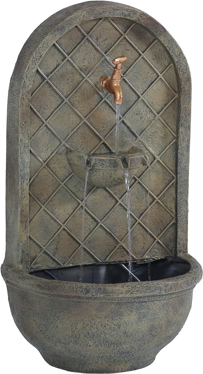 Sunnydaze Messina 26-Inch Polystone Outdoor Wall Water Fountain - Electric Submersible Pump - Flo... | Amazon (US)