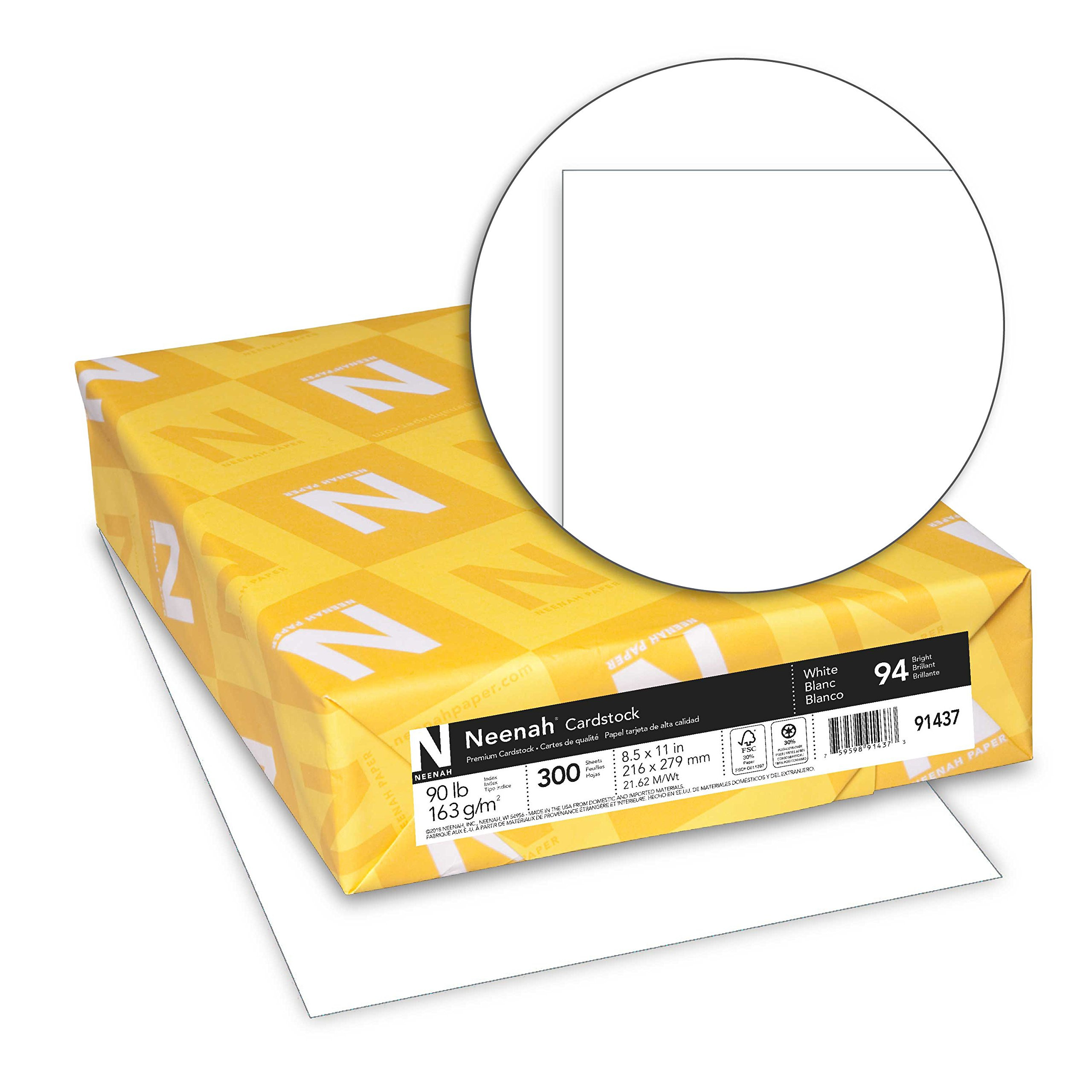 Neenah Index Cardstock, 8.5" x 11", 90 lb/163 gsm, White, Lightweight, 94 Brightness, 300 Sheets ... | Amazon (US)