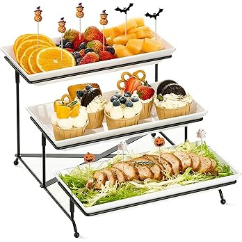 Amazon.com: Mfacoy 3 Tier Serving Tray Set, 12" Tiered Serving Trays Platters, Reusable Serving T... | Amazon (US)