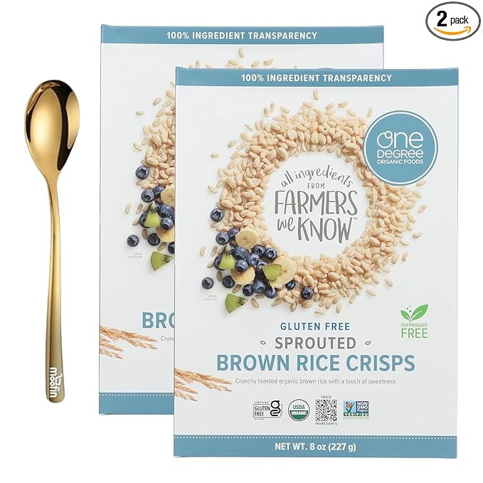 One° Organic Sprouted Brown Rice Cereal Crisp, 8 Oz, with Moofin Golden SS Spoon - Nutty & Whole... | Amazon (US)