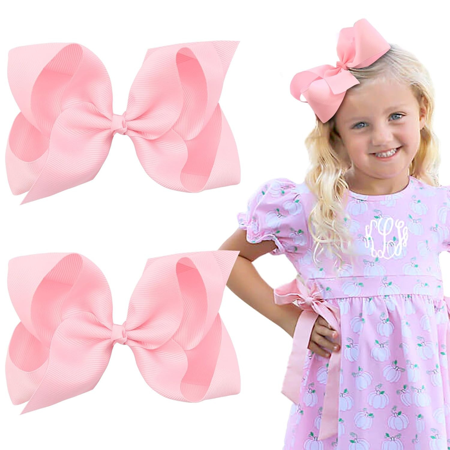 Oaoleer 2PCS 6inch Hair Bows Clips, Pink Layered Grosgrain Ribbon Bows Hair Alligator Clips Hair Barrettes for Baby Girls Infants Toddlers Kids Teens Children | Amazon (US)