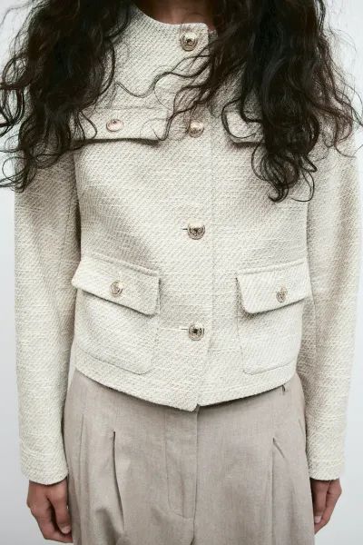 Textured-weave Jacket - Light beige melange - Ladies | H&M US | H&M (US + CA)