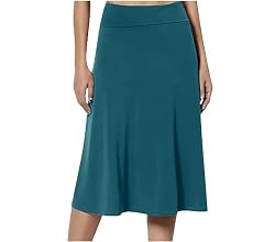 Women's Midi Skirts Elastic High Waisted A-Line Pleated Knee Length Skirt Solid Business Casual S... | Amazon (US)
