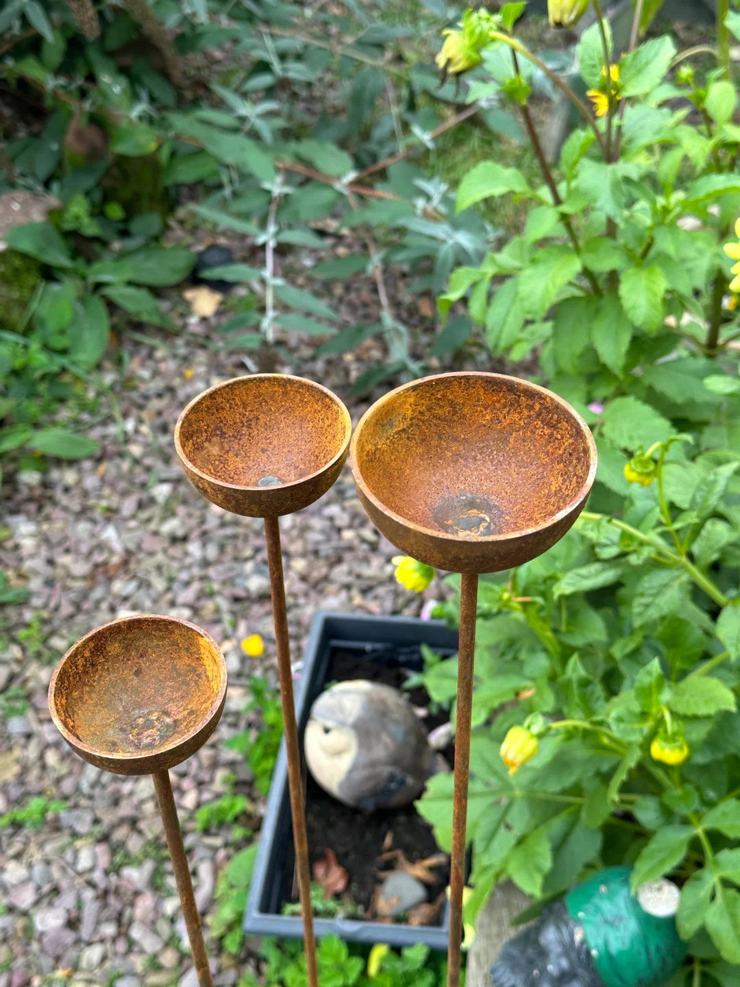 Small Rusty Rain Catchers / Set of 3/ Rusty Garden Art / Metal Bird Bath / Handmade Garden Gift/b... | Etsy (US)