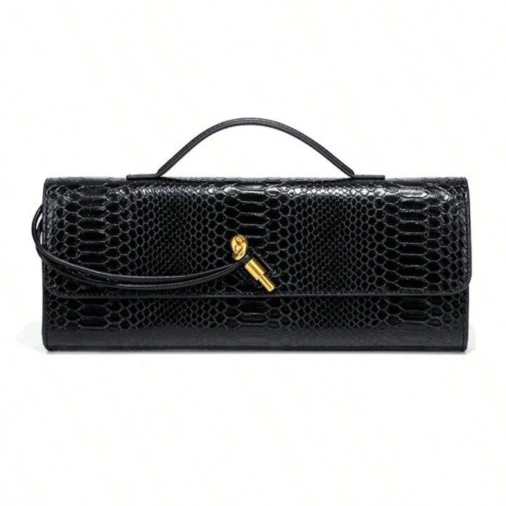 European And American Fashion Crocodile Clap Clutch Bag, Accordion Bag, Dinner Bag, Shoulder Cros... | SHEIN