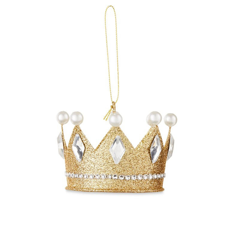 Holiday Time Gold Glitter Crown with Faux Pearls and Rhinestones Christmas Ornament, 2.75", 2.1 o... | Walmart (US)