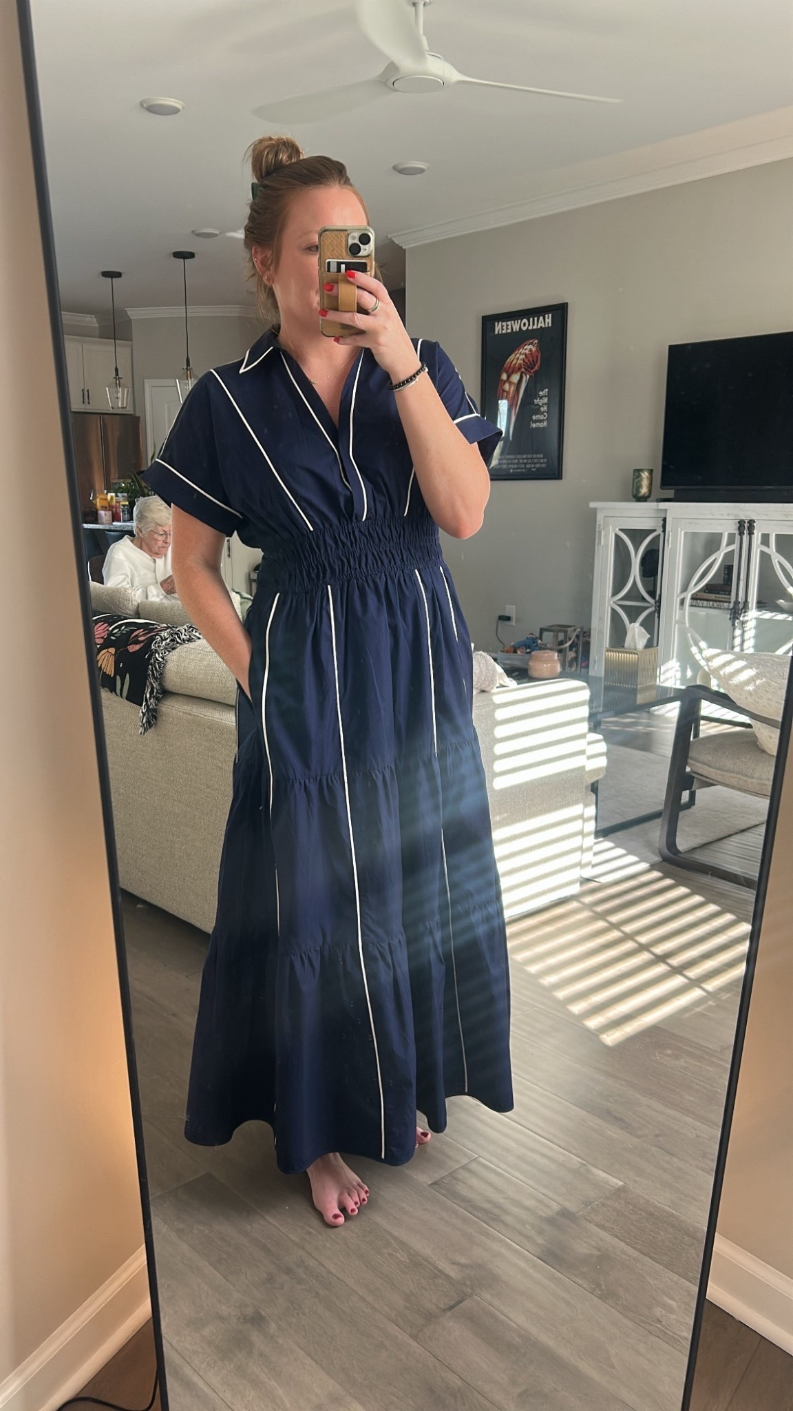 Happy Easter! 
Navy dress with pockets 
Tts but if you are in between, size down. I’m wearing a small 

#LTKdayinmylife #LTKootd #LTKWorkwear