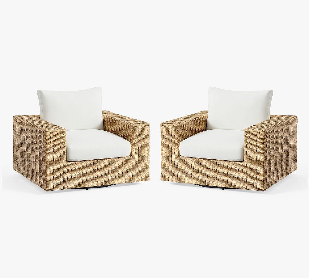 Kostas Wicker Swivel Outdoor Lounge Chair, Sand, Set of 2 | Pottery Barn (US)