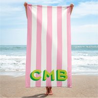Shadow Monogram Striped Custom Beach Towels, Personalized Beach Towel, Bridesmaid Gift, Bridal Party Gifts, Towels | Etsy (US)