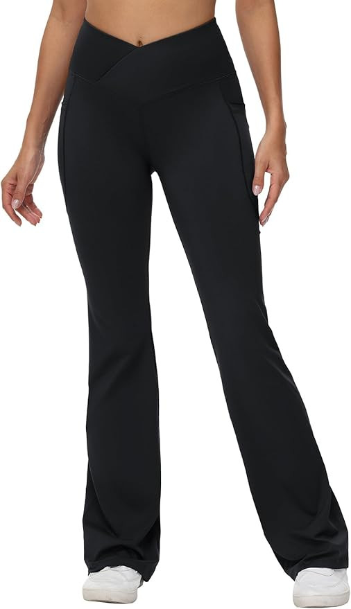 BALEAF Women's Flare Leggings, Trendy Crossover Yoga Pants, High Waist Casual Workout Bell Bottom... | Amazon (US)