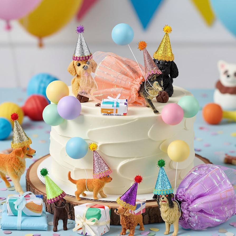 Weysat 41 Pcs Puppy Dog Cake Topper Figures Birthday Party Decorations with Mini Hat and Skirt, Colorful Balls, Jungle Toppers Decoration with Gift Boxes for Puppy Animals Themed Party (Pet) | Amazon (US)