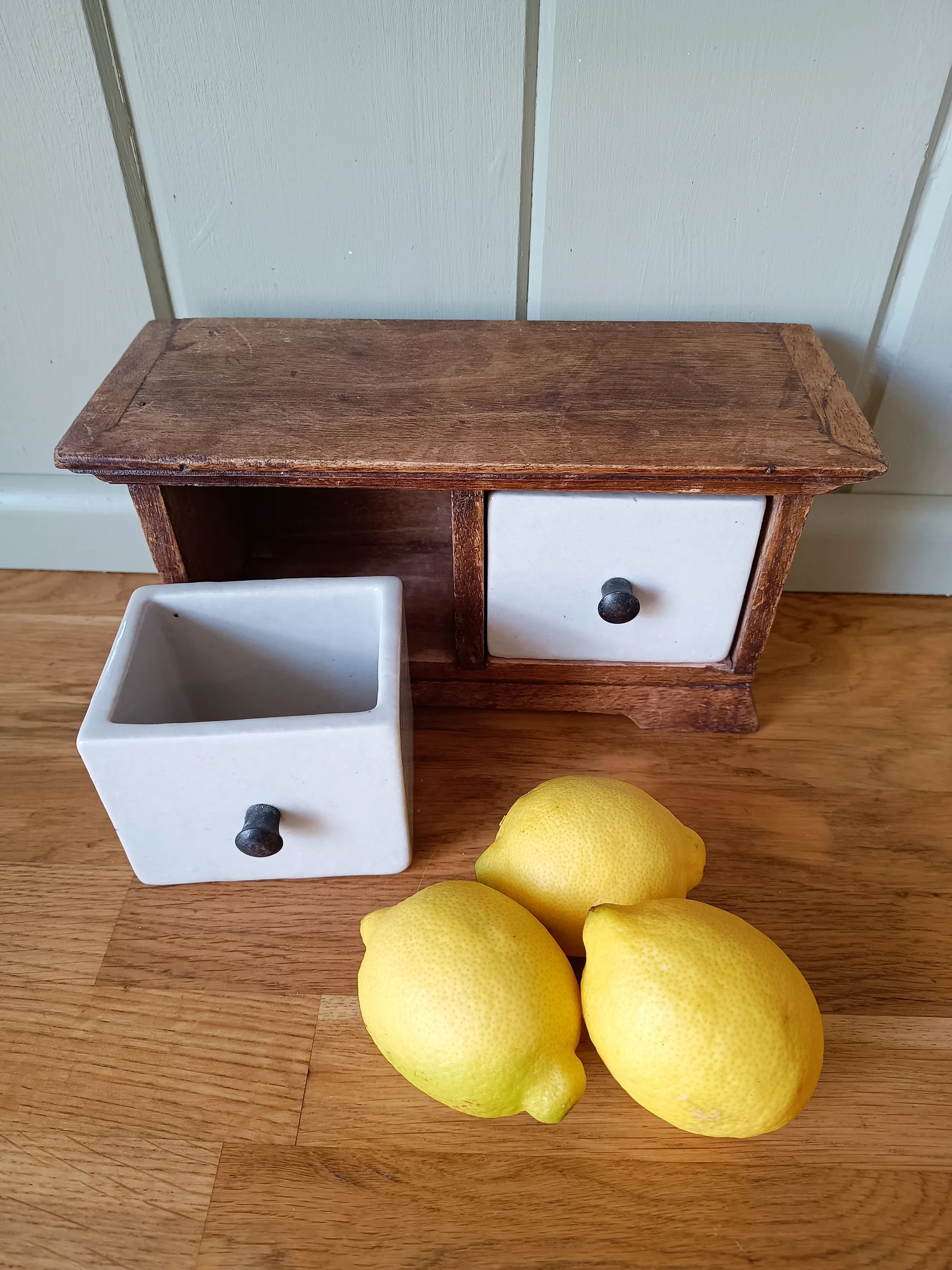 Rustic apothecary / spice chest with two ceramic drawers. Vintage kitchen spice drawers. Vintage ... | Etsy (US)